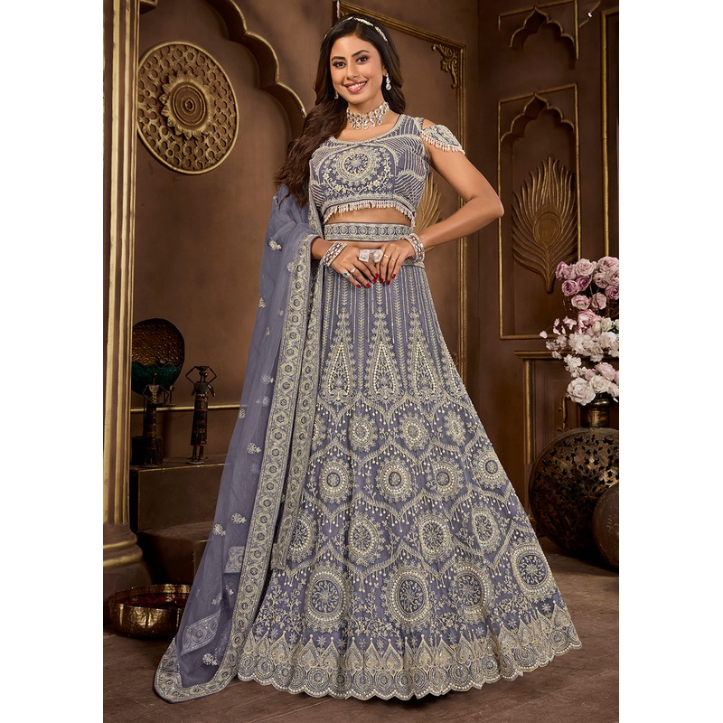 Dark Grey Heavy Embroidered Designer Bridal Lehenga Choli