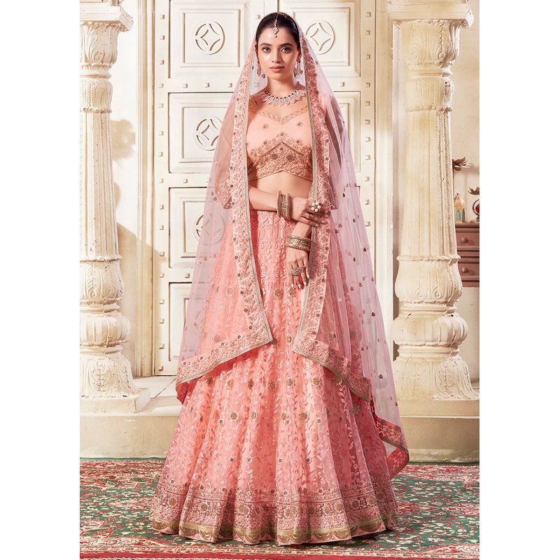 Dark Peach Wedding Style Designer Lehenga Choli