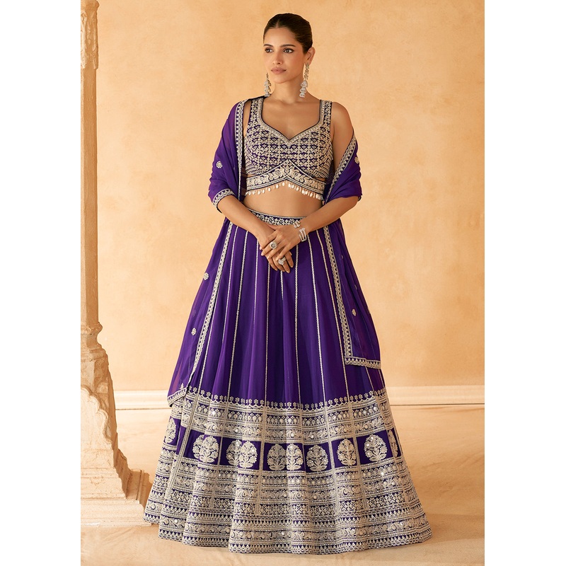 Designer Purple Embroidered Bridesmaids Lehenga Choli