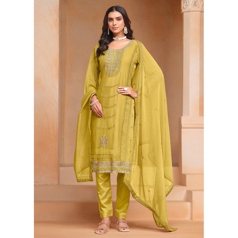 Green Organza Chiffon Embroidered Festive Salwar Suit