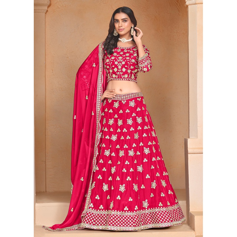 Hot Pink Organza Embroidered Festive Lehenga Choli