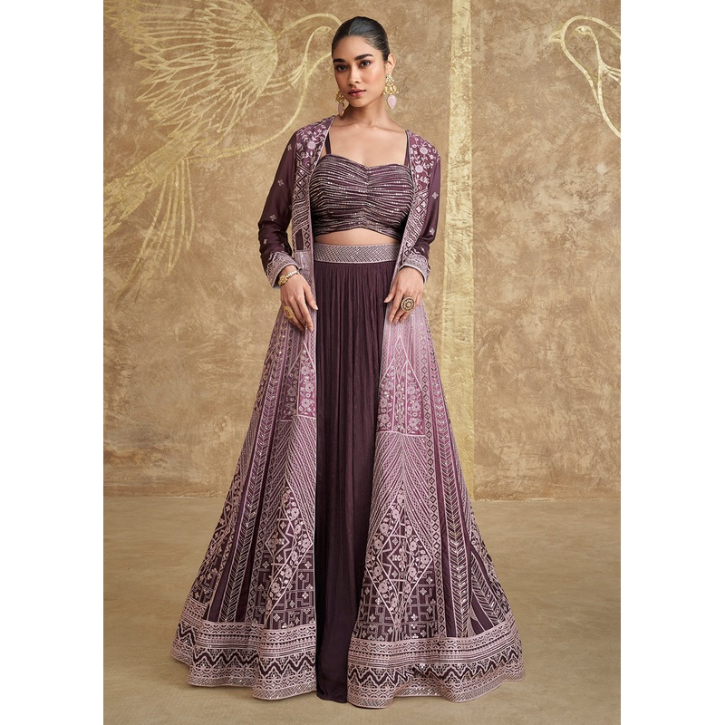 Jacket Style Purple Embroidered Festive Lehenga Choli