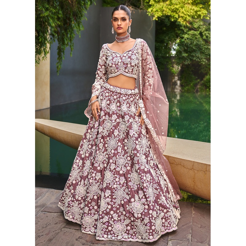 Lavender Satin Embroidered Premium Quality Lehenga Choli