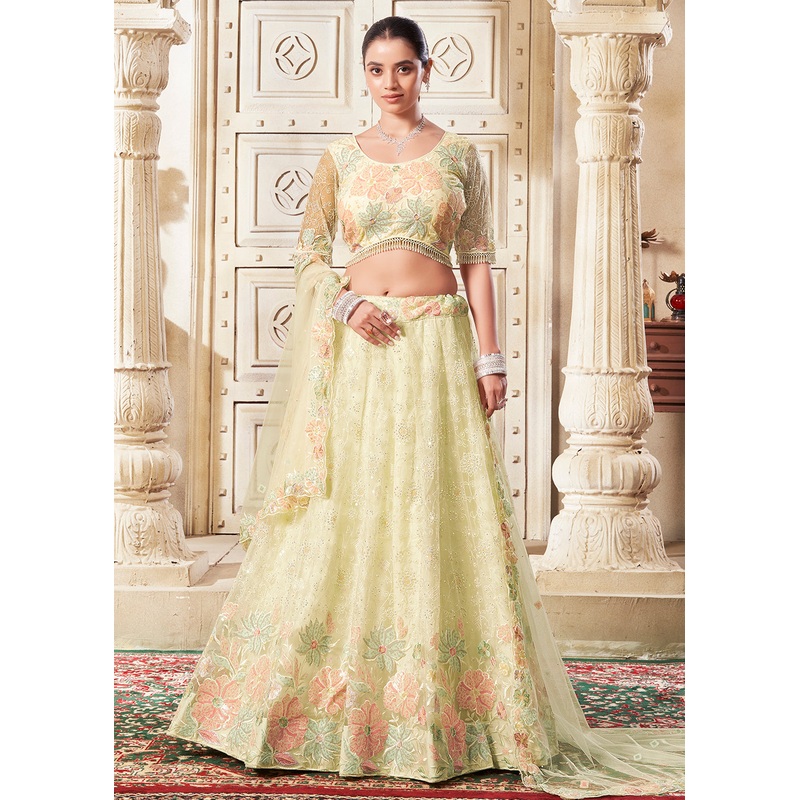 Lemon Yellow Wedding Style Designer Lehenga Choli