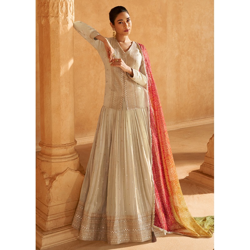 Lovely Cream Viscose Silk Bridesmaids Lehenga Choli