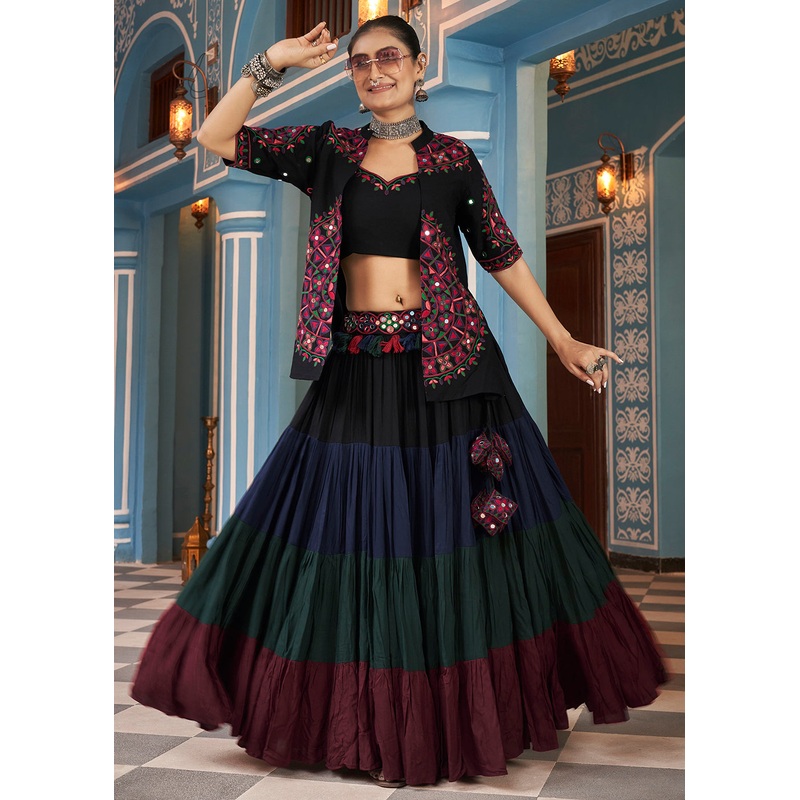 Navratri Special Multicolor Black Jacket Style Chaniya Choli