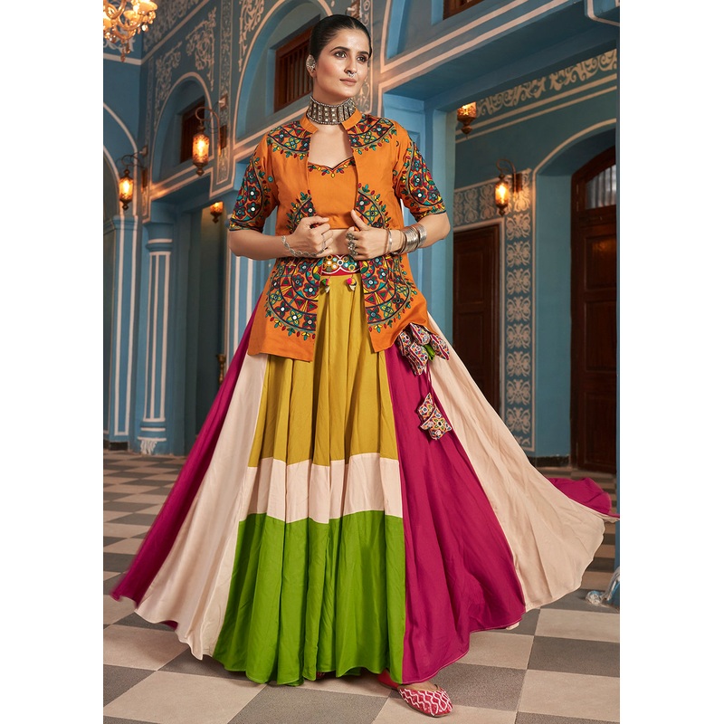 Navratri Special Multicolor Yellow Jacket Style Chaniya Choli