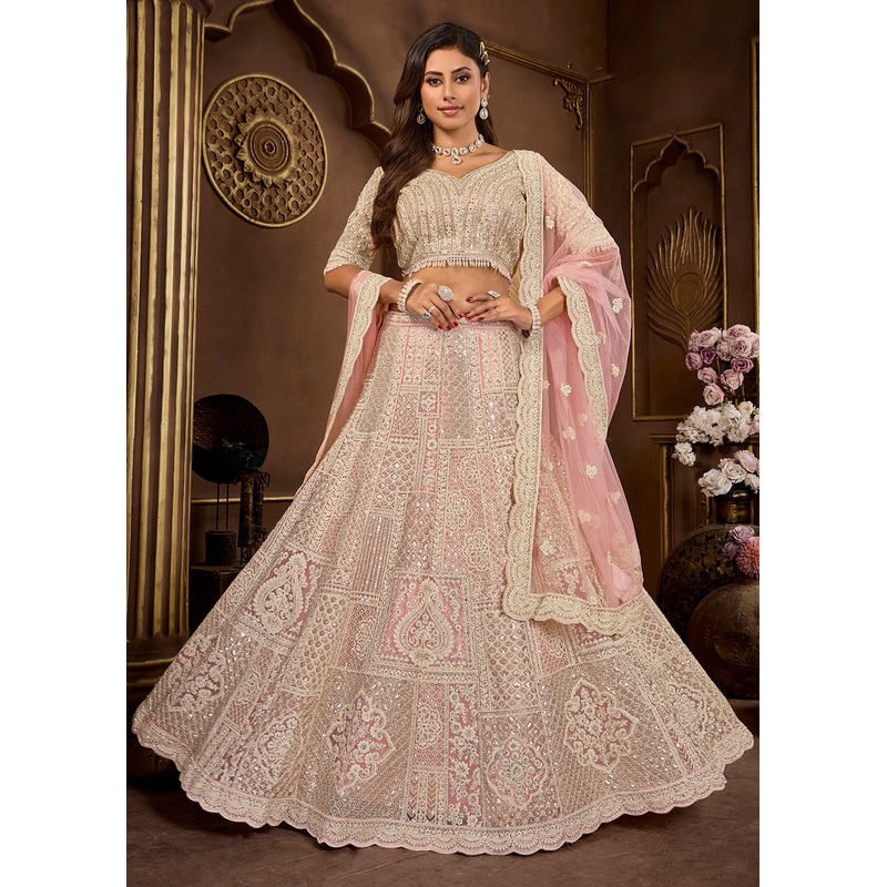 Peach Heavy Embroidered Designer Bridal Lehenga Choli