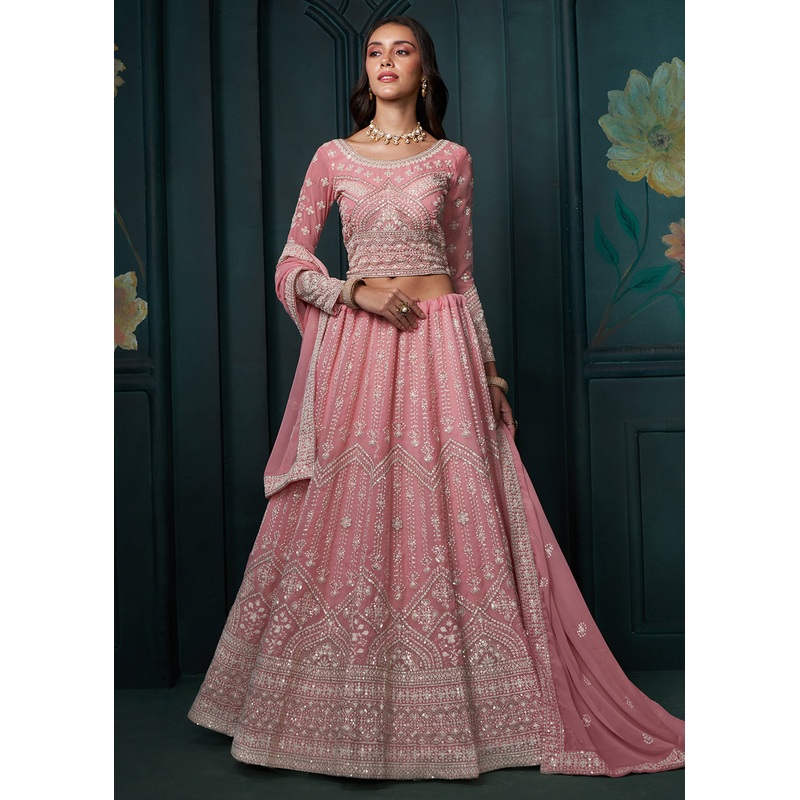 Pink Cording Embroidered Wedding Lehenga Choli