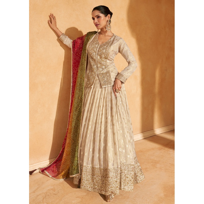 Pretty Cream Viscose Silk Bridesmaids Lehenga Choli
