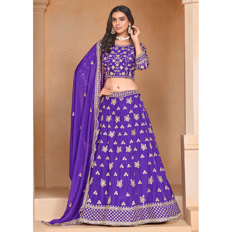 Purple Organza Embroidered Festive Lehenga Choli