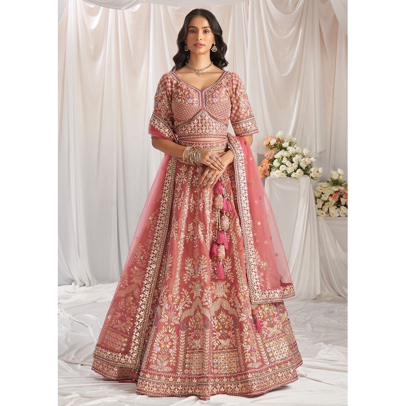 Rose Gold Gota Patti Embroidered Bridal Lehenga Choli