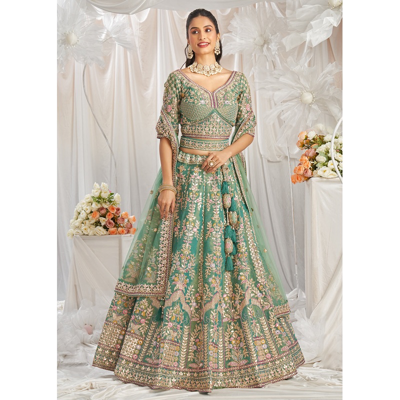 Sea Green Gota Patti Embroidered Bridal Lehenga Choli