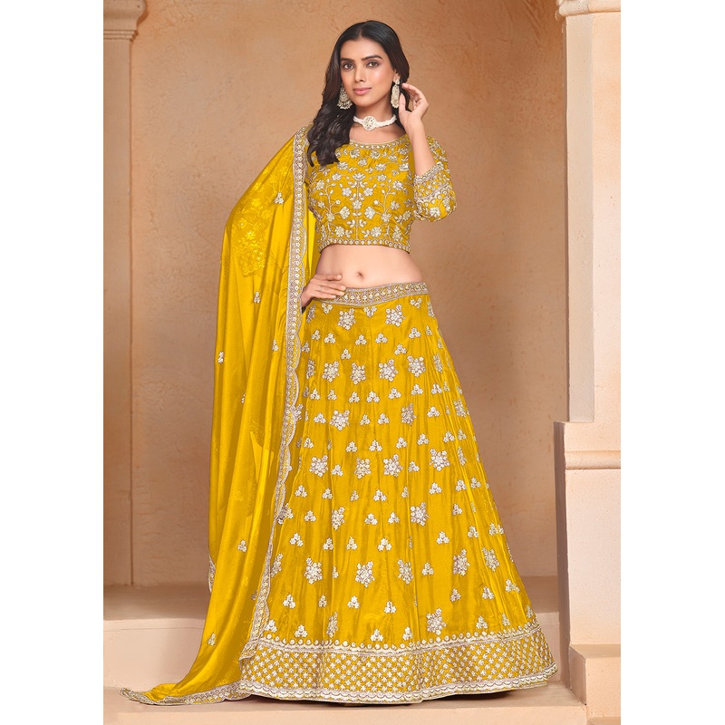 Yellow Organza Embroidered Festive Lehenga Choli