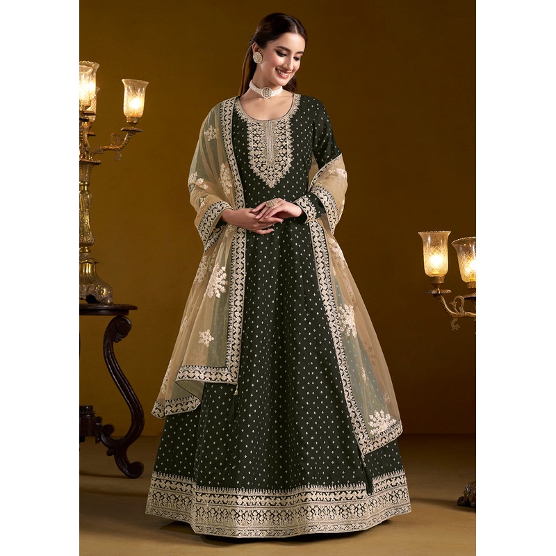 Black Chanderi Butti Embroidered Festive Anarkali Suit