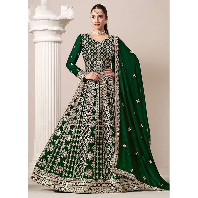 Green All Over Embroidered Georgette Designer Anarkali Gown