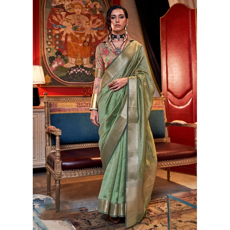 Green Moss Chiffon Party Style Designer Saree