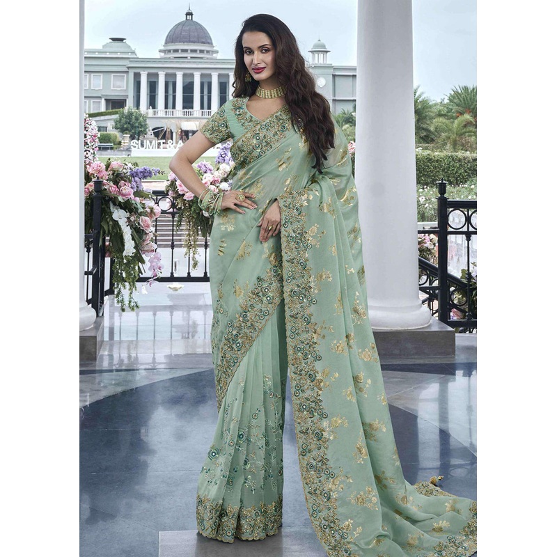 Green Viscose Silk Embroidered Designer Wedding Saree