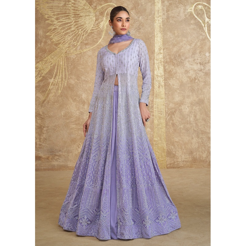 Lavender Ombre Slit Georgette Skirt Style Anakali Suit