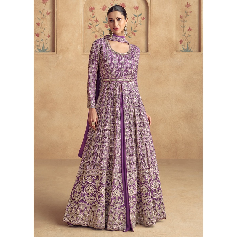 Lavender Traditional Embroidered Festive Anarkali Gown