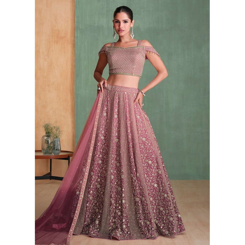 Pink Embroidered Georgette Designer Party Style Lehenga Choli