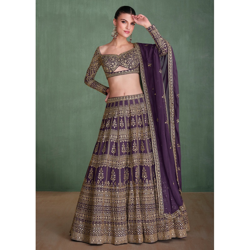 Purple Embroidered Georgette Designer Party Style Lehenga Choli