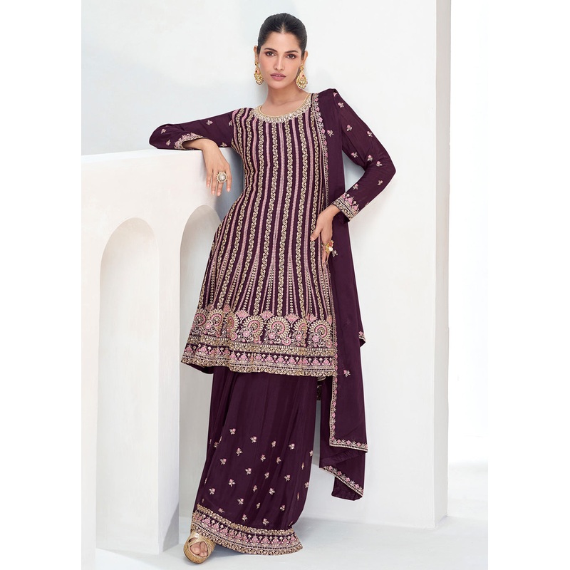 Purple Festive Style Embroidered Trendy Gharara Suit