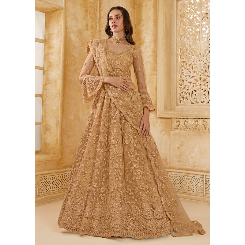 Awesome Golden Heavy Net Embroidered Bridal Lehenga Choli