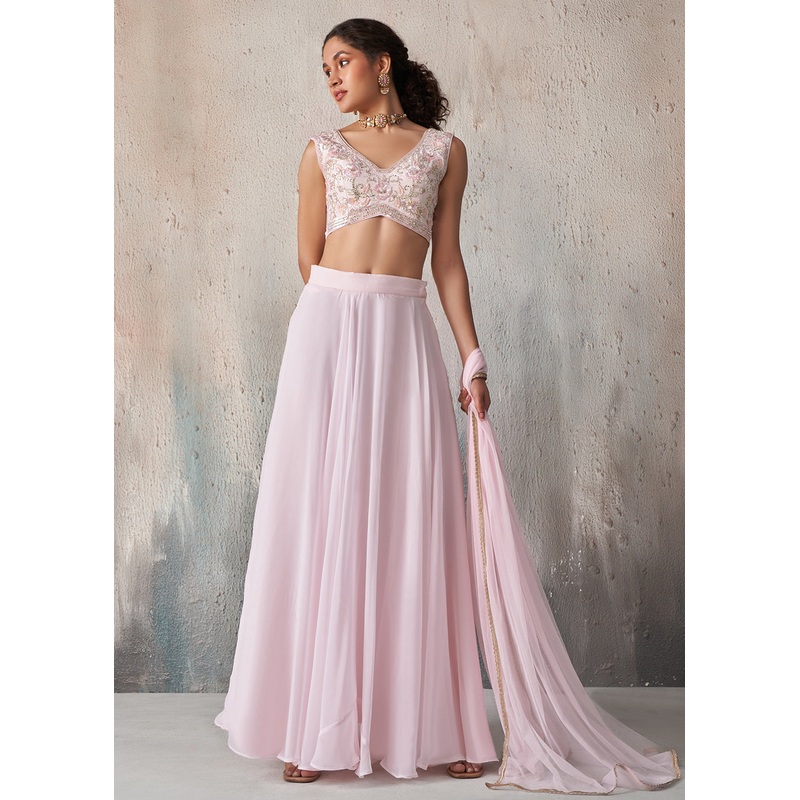 Designer Light Pink Crop Top Style Lehenga Choli