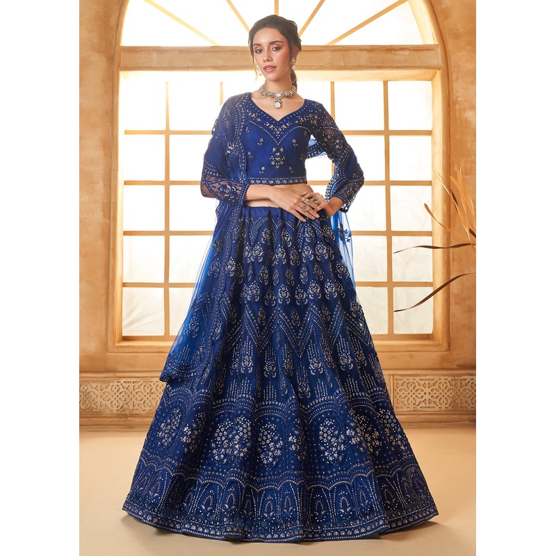 Gorgeous Blue Heavy Net Embroidered Bridal Lehenga Choli