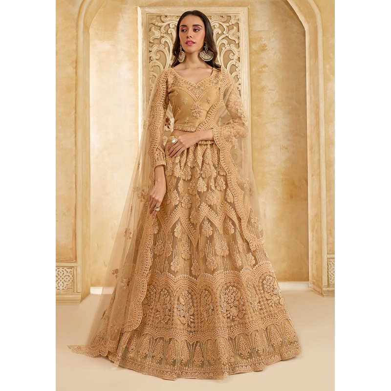 Gorgeous Golden Heavy Net Embroidered Bridal Lehenga Choli