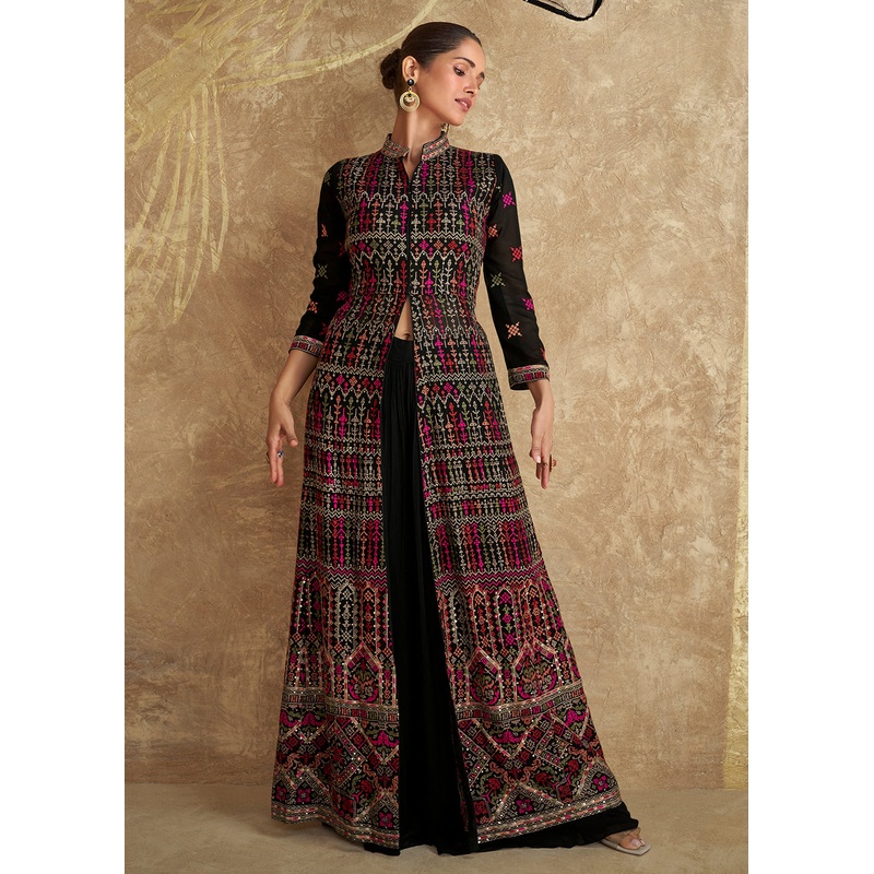 Indo Western Style Multi Black Designer Palazzo Suit