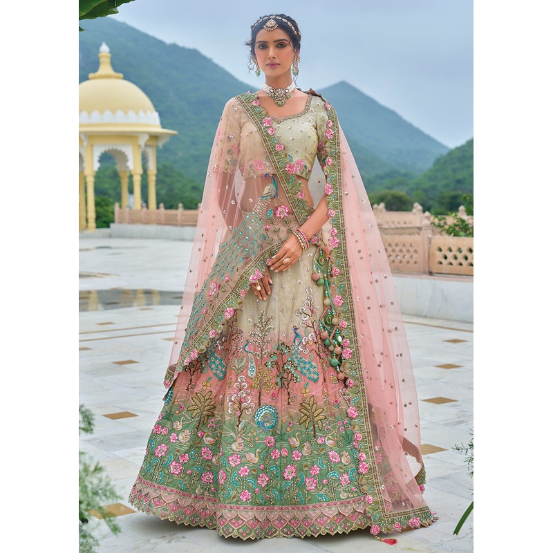 Beige Ombre Heavy Embroidered Bridal Style Lehenga Choli