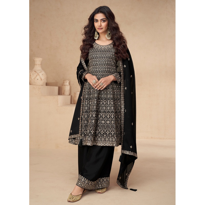 Black Designer Style Embroidered Palazzo Style Dress