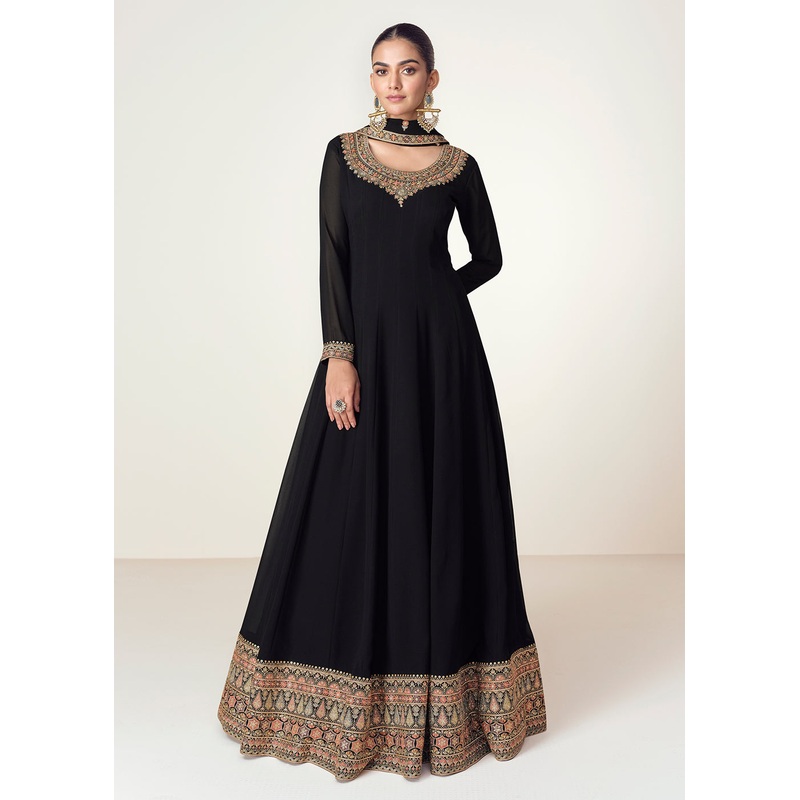 Black Real Georgette Floor Length Anarkali Suit