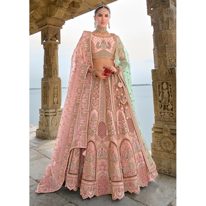 Blush Pink Silk Embroidered Bridal Wear Lehenga Choli