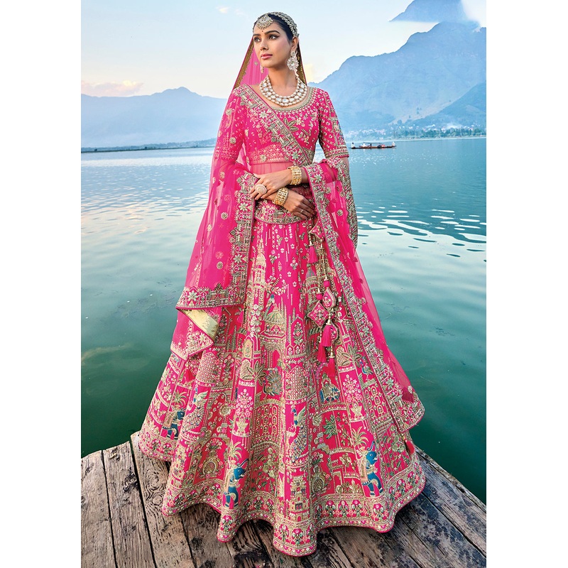 Elegant Pink Silk Embroidered Bridal Wear Lehenga Choli