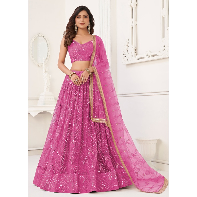 Embroidered Net Magenta Pink Sangeet & Wedding Wear Lehenga Choli