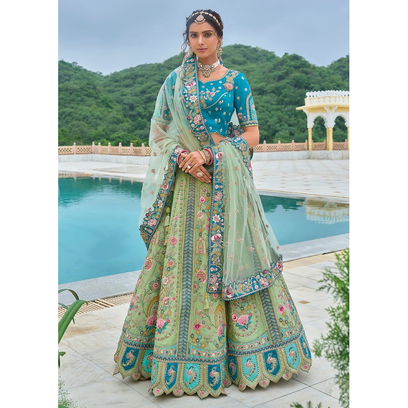 Green & Blue Heavy Embroidered Bridal Style Lehenga Choli