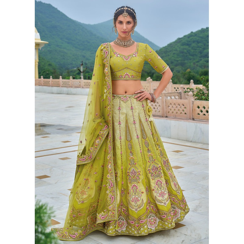 Green Ombre Heavy Embroidered Bridal Style Lehenga Choli