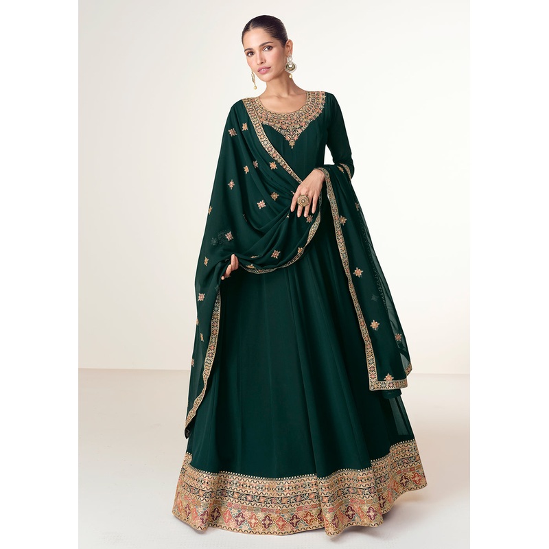 Green Real Georgette Floor Length Anarkali Suit