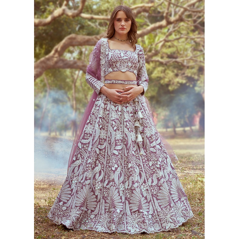 Lavender Satin Sequins Embroidered Designer Lehenga Choli