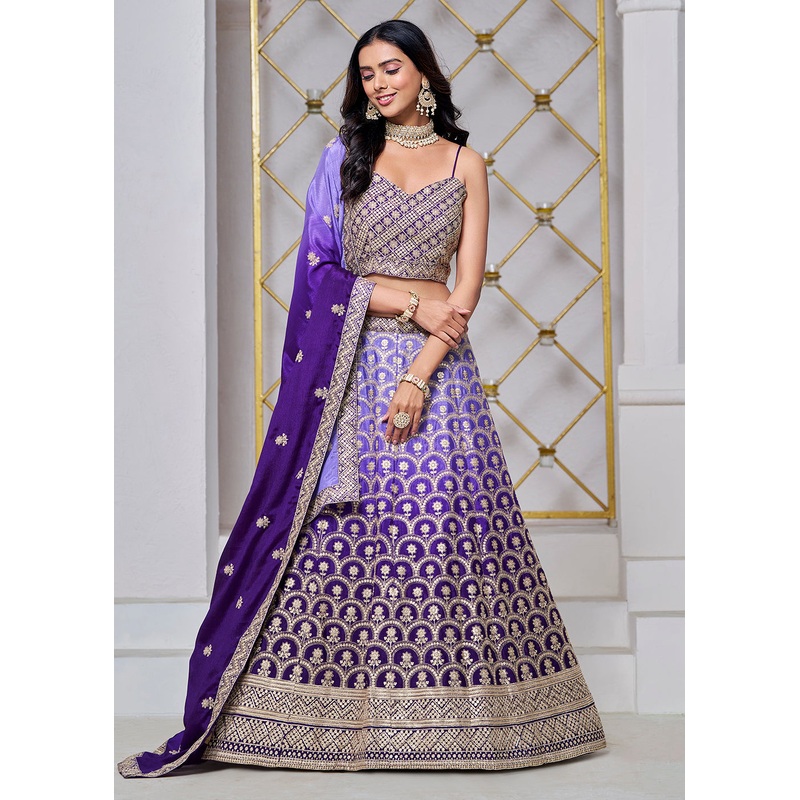 Ombre Purple Chinnon Embroidered Festive Lehenga Choli