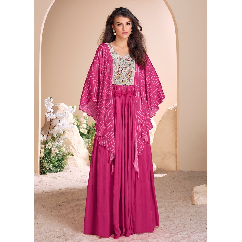 Pink Chinnon Silk Kaftan Style Anarkali Gown