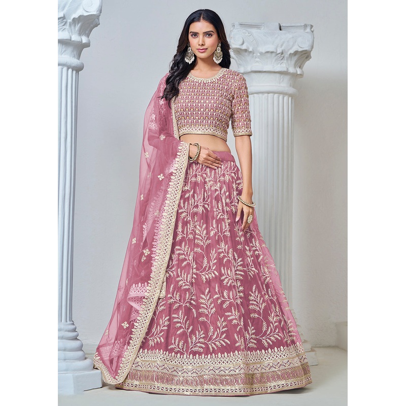 Pink Net Embroidered Wedding Festive Lehenga Choli