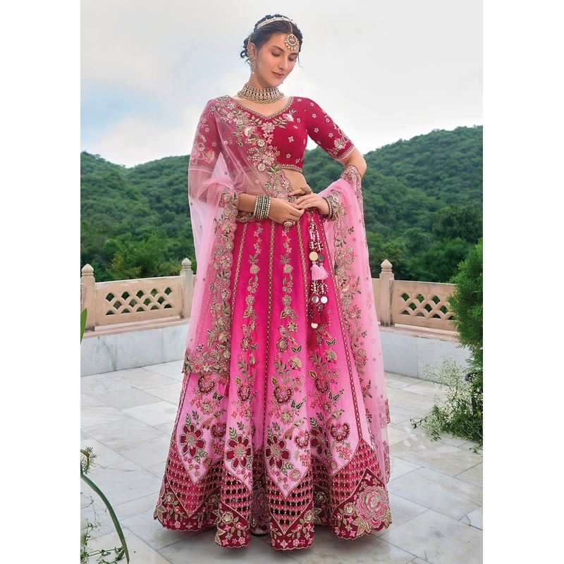 Pink Ombre Heavy Embroidered Bridal Style Lehenga Choli