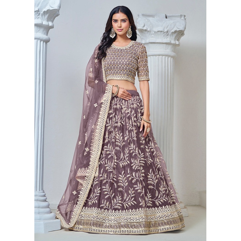 Purple Net Embroidered Wedding Festive Lehenga Choli