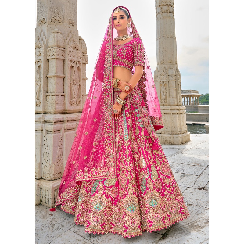 Rani Pink Silk Embroidered Bridal Wear Lehenga Choli