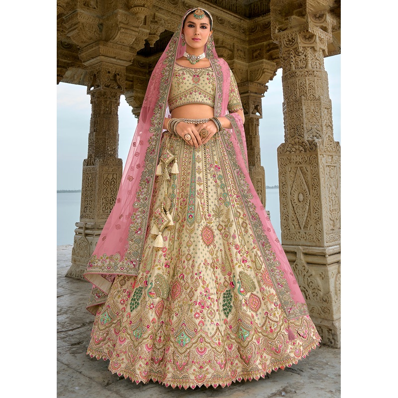Regal Beige Silk Embroidered Bridal Wear Lehenga Choli