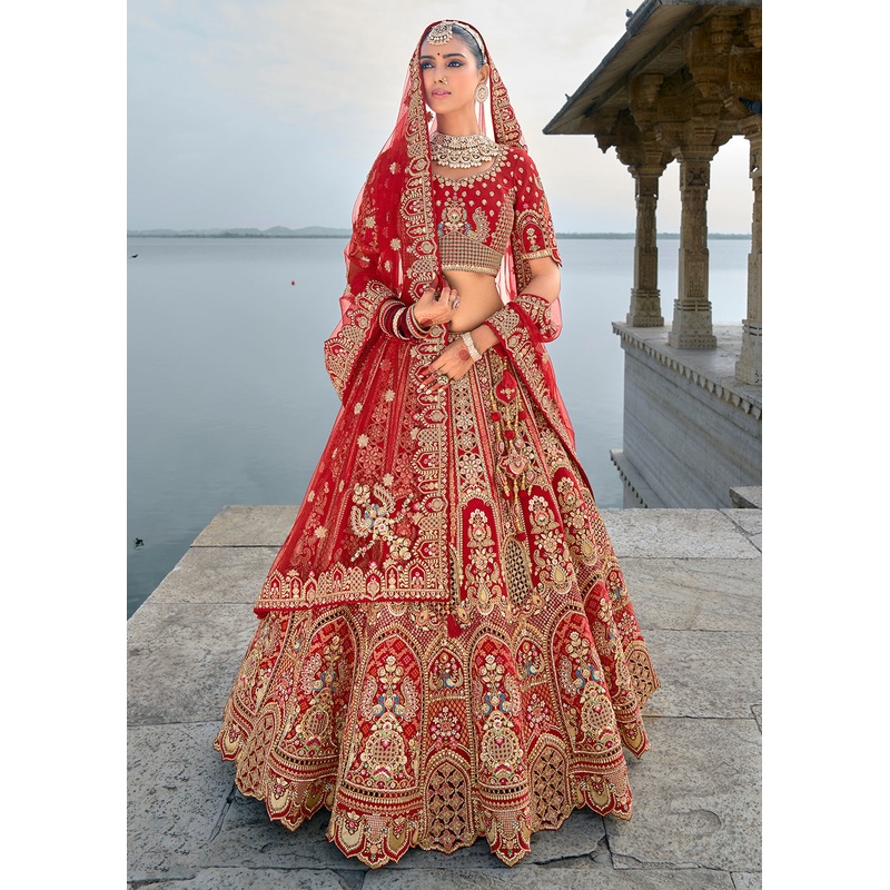Regal Red Silk Embroidered Bridal Wear Lehenga Choli
